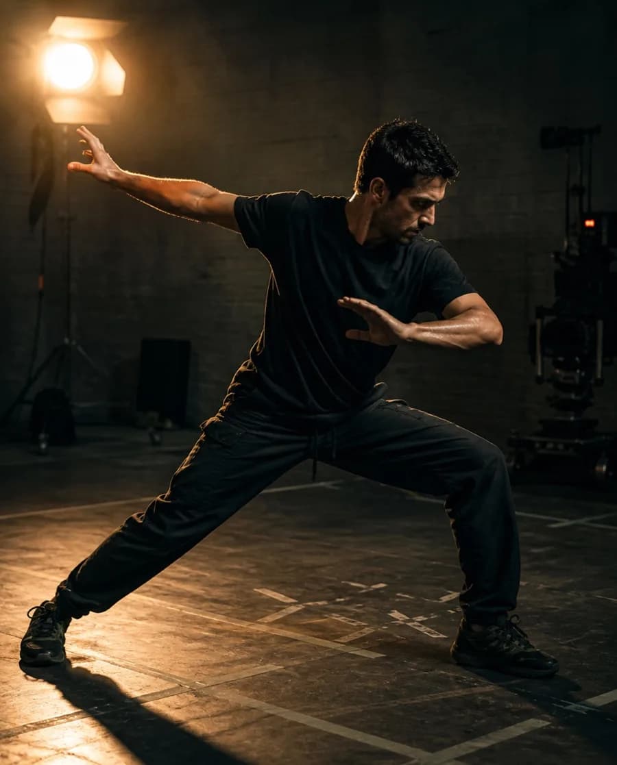 OMNI G.A.M.E. Performance — tiefe Standposition im Studio unter Filmlicht